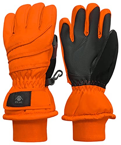 N'Ice Caps Kids Waterproof Winter Thinsulate Warm Gloves (Neon Orange, 10-12 Years)