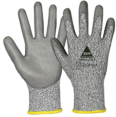 Hase Schnittfester Montagehandschuh Medio Cut, aus Glasfaser-Hybridgarn Polyurethan Beschichtung an Handinnenflächen und Fingerkuppen, SChütz vor Mechanischen gefahren (10, 10)