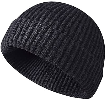 Winter Beanie Hat, Roll up Edge Skullcap Fisherman Beanie, Unisex Soft & Stretchable Cuffed Plain Knit Hipster Docker Winter Hat (Black)