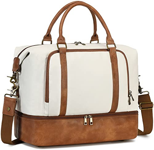 CAMTOP Kvinnor damer resor weekendväska övernattning duffel handbagage tygväska passar 15,6 tums bärbar dator, BEIgE