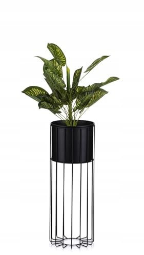 HowHomely Moderne Blumenständer Metall 55 cm Hoch mit Schwarz Blumentopf Rund 19 cm Ø auf Robuste Ständer - Pflanzenständer zur Dekoration Innenräumen