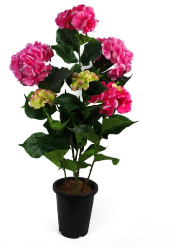 Leaf Design UK Realistic Artificial Flower Plant Tree, Hydrangea Pink, 90cm