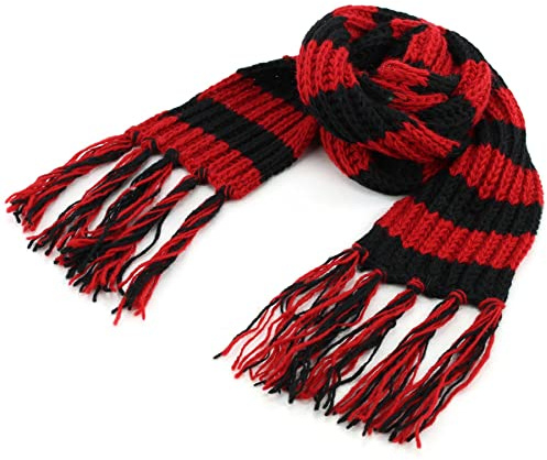 LOUDelephant Handgestrickt Wollschal - Streifen Rot Schwarz