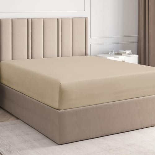 Sábana Bajera 120x200cm - 100% Algodón - Sábana Ajustable 120x200 para Colchones hasta 30 cm Altura - Ropa de Cama Premium Algodón 400 Hilos - Certificación Oeko-Tex - Paquete Individual - Crema
