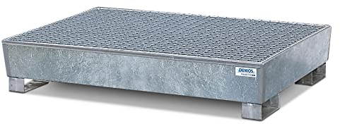 Auffangwanne classic-line aus Stahl für 4 Fässer, verzinkt,unterfahrbar, m. Gitterrost,1300x1780x343