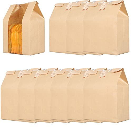 Ericetion 50pcs Kraft Paper with Window Bread Packaging Bags Oil-proof Breakfast Breat Supplies Party Food Toast Clear Celebrate