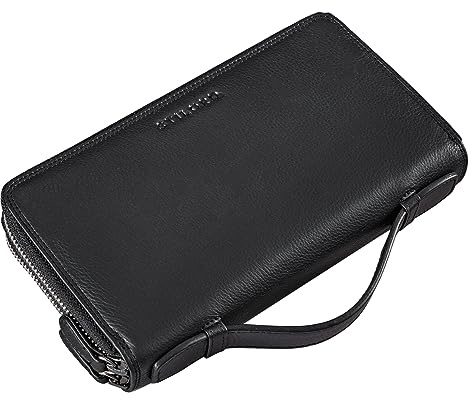 STILORD Sean Geldtasche Herren Leder mit Griff Große Geldbörse Männer Portemonnaie RFID Schutz Wallet Vintage Ledergeldbörse viele Fächer Handgelenktasche Echtleder Farbe:schwarz