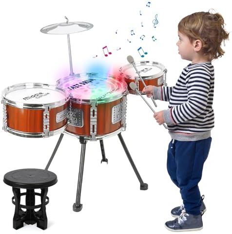 Schlagzeug Kinder Trommel Set, Musik Kinderschlagzeug Musikinstrumente Set, Jazz Rock Drum Set, Baby Percussion Lernspielzeug Schlagzeug Geschenk für Kleinkinder 1 2 3 4 5 6+ Jahr Jungen Mädchen