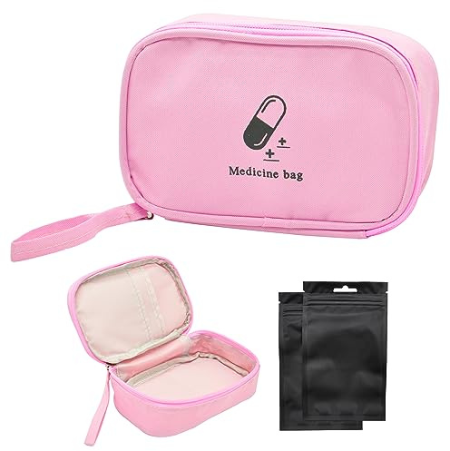 SwirlColor Kleine Erste Hilfe Beutel Portable Pille Organiser Einfacher Tragen Leerer Medizin Container Mit DREI-Tasche für Reisen (Rosa)