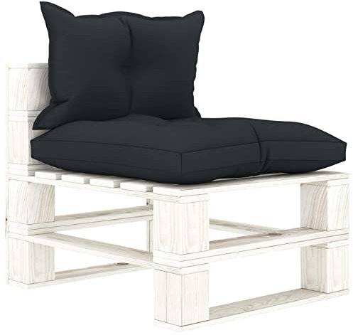 Homgoday Garten-Paletten-Mittelsofa mit Kissen Palettensofa Sofa Lounge Modular Sofa Gartensofa Gartenmöbel Palettenmöbel Einzelsofa Balkon Terrasse in Anthrazit Holz