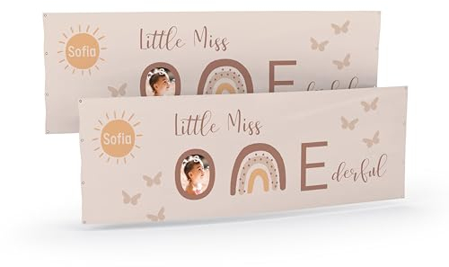 Banner selbst gestalten mit Foto und Text I Geburtstagsbanner (ONEderful) personalisiert für 1. Geburtstag Mädchen I Kindergeburtstag Deko