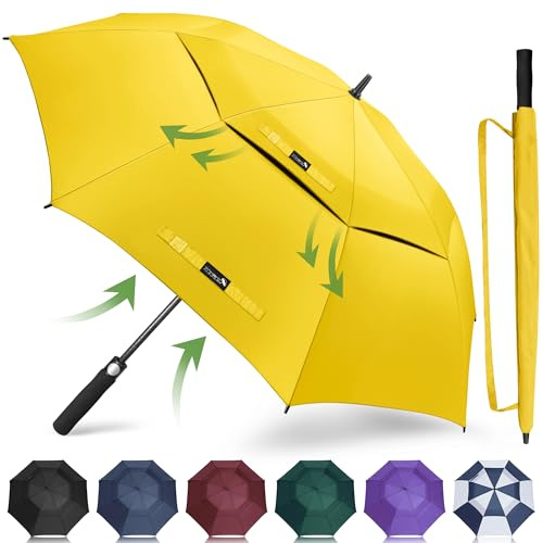 ZOMAKE Ombrello da Golf Grande 157cm, Automatico Ombrelli Pioggia Grandi Resistente Antivento, Extra Large Umbrella Per Uomo Donna Con Doppio Baldacchino (Giallo)