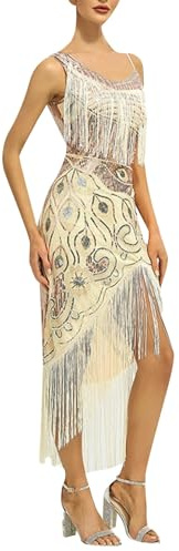 KBOPLEMQ Disfraz de Gatsby para mujer, vestido vintage de los años 20, vestido de noche de Charleston, vestido de cóctel para fiesta, vestido de fiesta de Gatsby, lentejuelas y borlas, dobladillo de