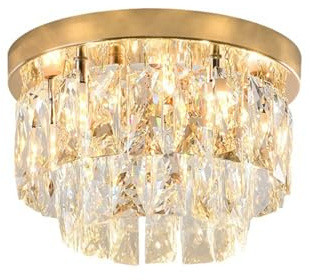 LUOYAOB LED Kristall Deckenleuchte Moderne Kristall-Deckenleuchte im französischen Stil 2-stufige runde kleine Deckenleuchte aus Kristall Deckenleuchten for Flur Balkon Eingangsbereich(Gold,30cm)