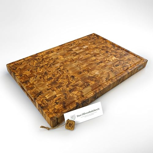 DAS OLIVENHOLZBRETT® Mosaic - Tabla de cortar (60 x 41 x 4,5 cm, rectangular) | Exclusiva tabla de madera de olivo / madera de olivo / madera de cabeza maciza / tabla de cocina de alta calidad