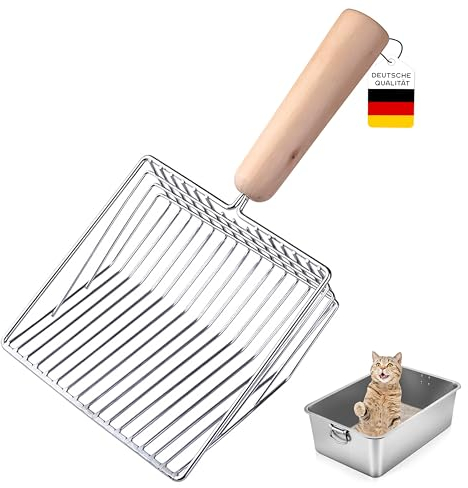 PQTETRA Katzenstreuschaufel aus Metall, Katzenschaufel mit Behälter, Katzenklo Schaufel Edelstahl, Katzenkloschaufeln, Katzenstreu Schaufel, Katzentoilette Schaufel,Streuschaufel Katzenklo Zubehör