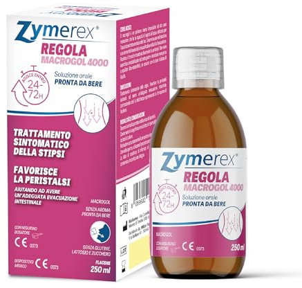Zymerex REGOLA MACROGOL 4000 | Contro stitichezza occasionale e cronica | Favorisce la Regolarità intestinale | Lassativo pronto all'uso | Per adulti e bambini | Senza glutine e lattosio (FLACONE)
