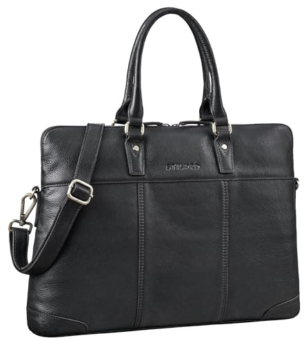 STILORD Charlize Cuir Sac Affaires Femme Grand Shopper Cuir Véritable Sac Epaule Femme Sac à Bandoulière pour Ordinateurs Portables 13-15,6 Pouces Couleur:Noir