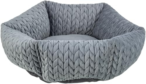 TRIXIE Hundebett Livia rund, mit Samtbezug, rutschfest – ø 50 cm, grau | Kuschelig weicher Schlafplatz, waschbar – für kleine Hunde, integriertes Kissen und rutschfester Boden