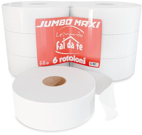 Leonardo Fai Da Te - Rotoli Carta Igienica maxi jumbo 9.600 strappi - Confezione da 6 rotoli in 100% pura cellulosa