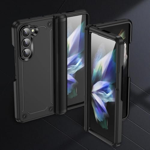 NHDCJF Schutzhülle für Samsung Galaxy Z Fold 5 Fold5 Zfold5, zweilagige Klapphüllen für Samsung Z Fold 5, Handytasche, Schwarz, für Samsung Z Fold 5