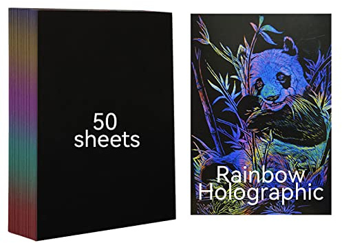 50 Blätter Kratzkunst-Papier, A4 Magisches Kratzpapier Kratzbilder Regenbogen Kratzpapier, Scratch Art Paper Magic Scratch off Papierkunst Zum Lasergravur, Zeichnen Und DIY Basteln (Laser-Regenbogen)