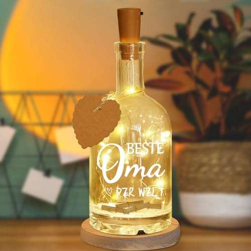 JOKILY Weihnachtsgeschenke für Oma, Geschenke für Frauen, LED Flaschenlicht für Oma Lichterketten, Personalisiert Geschenk für Geschenkanhänger Oma Geschenke Muttertag Weihnachten (A)