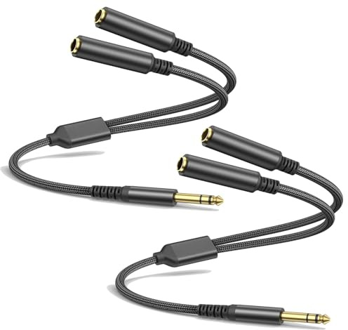 Menewstart 1/4 TRS Stereo Audio Cable for Guitar or Mixer with Jack Output, 1 FT, 2 Pack, Black, Splitter Y Adapter, 6.35mm Male to Dual 6.35mm Female Jack Cable