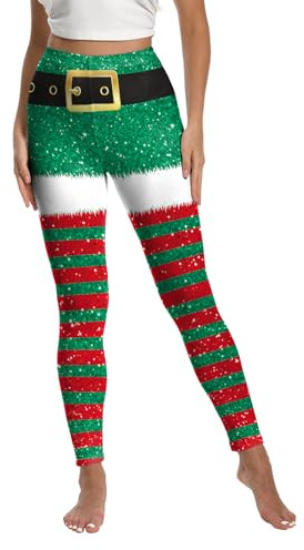 Flaminet Leichte Weihnachts-Leggings für Damen und Mädchen, bedruckte Yogahose, Weihnachtsmann, Festtagsstrumpfhose, Leggins, Übergröße, Elf 2, M