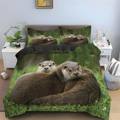 YZQGLHP Beaver Bedding Single Bed Set - Capybara Duvet Cover Sets 3 Pieces - Reversible Printed Quilt Cover and 2 Pillowcases - Soft Brushed Microfiber, with Zipper Closure