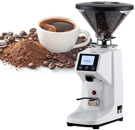 Molinillo De Café EléCtrico Comercial, Cafeteras Expreso AutomáTicas, Muelas Planas De Acero Inoxidable De 60 Mm, 19 Ajustes De Molienda, Pantalla TáCtil,White-200G