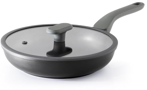 PRICUSIS Nonstick Ceramic Frying Pan with Lid, 8/10 Inch Skillet with Stay Cool Handle, Fully Coated, Induction Compatible & Oven Safe, 100% Dishwasher Safe, PTFE & PFOA Free（8 Inch, Black Sesame）
