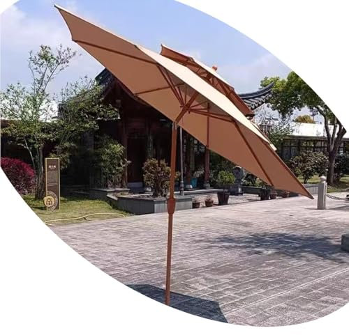 OPOLDBDMAC Grande Ombrello Da Patio Con Doppio Tetto, Ombrello Da Tavolo Esterno Con Sistema Di Inclinazione A Pulsante E Manovella, Ombrello Solare Ombrello Per Balcone, Piscina, Giardino, Deck(Khaki