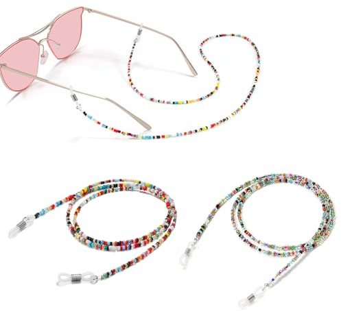 YLLZJ Catene con Perline per Occhiali da Vista, da Sole, Laccio, Cordino Multicolore, Catenina con Anelli in Silicone Antiscivolo per Donna Uomo