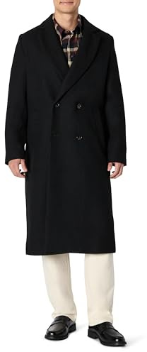 Amazon Essentials Manteau Long Croisé en Laine Mélangée, Coupe Décontractée Homme, Noir, L
