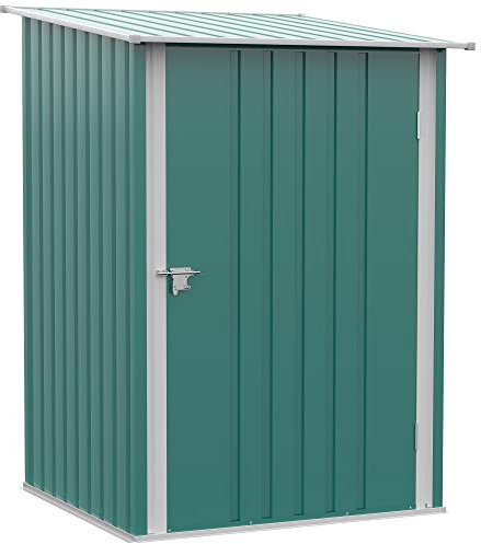 Outsunny Casetta da Giardino 0.92m² in Acciaio Zincato con Porta Battente, Capanno Porta Attrezzi con Tetto Spiovente, Porta Bloccabili, 100x103x160cm, Verde