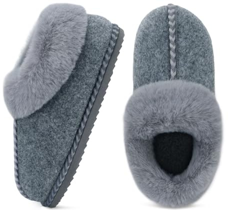 COFACE Donna Morbide Calde Soffici Leggere Comode Camera Ecopelle Peluche Feltro Casa Ciabatte Pantofole Stivaletti Memory Foam Legno Pavimento Interni Esterni Grigio Taglia 40
