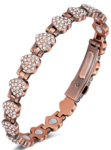 Jeracol Koppararmband för kvinnor, Magnetiskt armband med styrkemagneter och glänsande kristaller, 99 % ren koppar, smyckesgåva