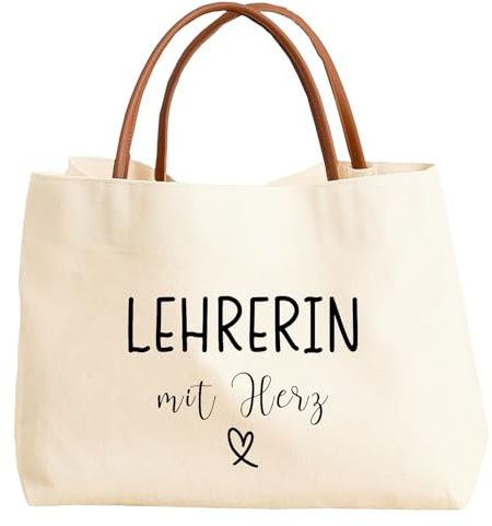 MYHALF Lehrer Geschenk Stoffbeutel Lehrerin mit Herz Tasche Abschiedsgeschenk Beste Lehrerin Geschenke Canvas Tragetasche Einkaufstasche als Dankesgeschenk Abschied Lehrerinnen Baumwolltasche