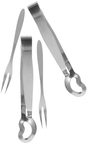 VALICLUD Ensemble De 4 Pinces à Escargots Et Fourchettes à Escargots En Acier Inoxydable, 2 Pinces 2 Fourchettes, Vaisselle Cuisine Multifonctionnelle Pour Maison Et Restaurant