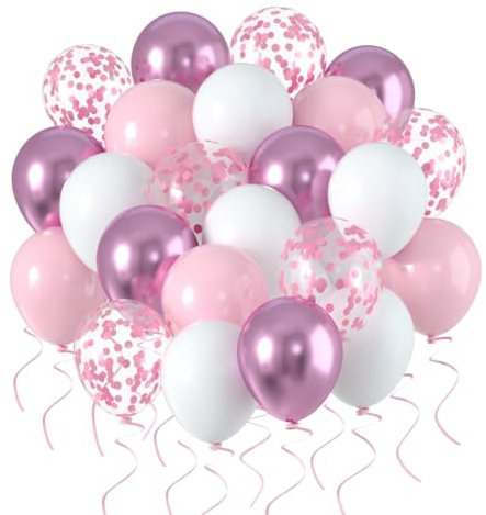 Luftballons Pastell 60 Stück 12 zoll, Helllila Pink Weiße Metallic Ballons Latex Luftballons Metallic Konfetti Ballons Set für Mann Geburtstag Hochzeit Weihnachten Abschluss Party Deko