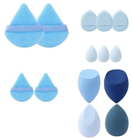 MELADY 14-Piece Makeup Tool Set, Beauty Blender & Thumb Puffs, Soft Cotton & Mini Sponges, Washable Velour Applicators for Foundation Concealer (Pack of 14) (blue)