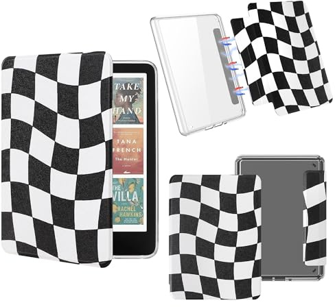 Vane Oak Magnetic Detachable Case for 7'' Kindle Paperwhite & Colorsoft | Magnetic Detachable, Auto Wake/Sleep, Clear PC Case, Soft TPU Edge, Slim, For Bookish Travelers, Black & White Checkerboard