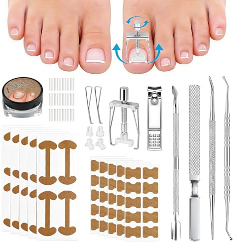 Inväxta tånaglar verktygsset 112 stycken tånaglar korrigeringsset | med nagelkorrigeringspatch, nagelklippare i rostfritt stål, nagelpinne, nagelfil, fotvårdsverktygsset för smärtlindring