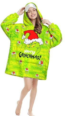 Christmas Oversized Blanket Hoodie, Ultra-Soft Flannel Wearable Blanket for Adults, Comfy & Fluffy for Men and Women