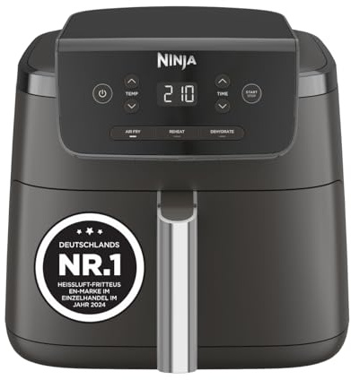 Ninja Luftfritteuse 4,7L 3in1 Luftfritteuse Fritteuse Heißluftfritteuse Heißluftfritteuse 1-2 Portionen Digital Tiefkühlfach Antihaft-Fritteuse Frittierkorb 2000W Schwarz AF110EU