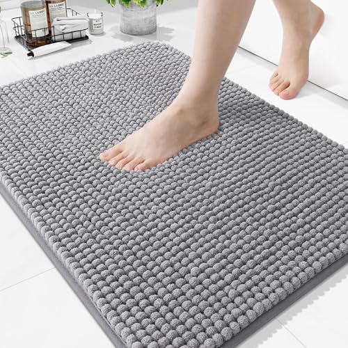 Homaxy Extra Dicke Chenille Badezimmerteppich 51×76 cm, Grau | Weiche, Rutschfest, Maschinenwaschbar, Saugfähige, TPR-Rückseite, Waschbar, Badteppich, Duschvorleger für Badezimmer