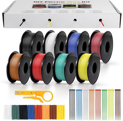 Lot de Câbles Électriques en Silicone 20 AWG 0,5 mm², 8 Couleurs, 5 Mètres par Rouleau, Cuivre Étamé Flexible, Idéal pour DIY, Véhicules et Installations Domestiques