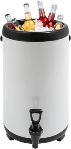 Garbenat Distributeur de boissons, 12 l, isotherme, en acier inoxydable, fontaine d'eau chaude et froide, avec robinet, distributeur de boissons pour café, chocolat, thé au lait, jus (blanc)