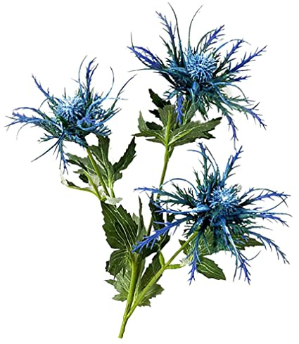Aetherize Artificial Eryngium Thistles Bunch Simulation Flowers Plants 3-Fork for Home Decor Centerpieces Light Blue 1PC Simulation Eryngium